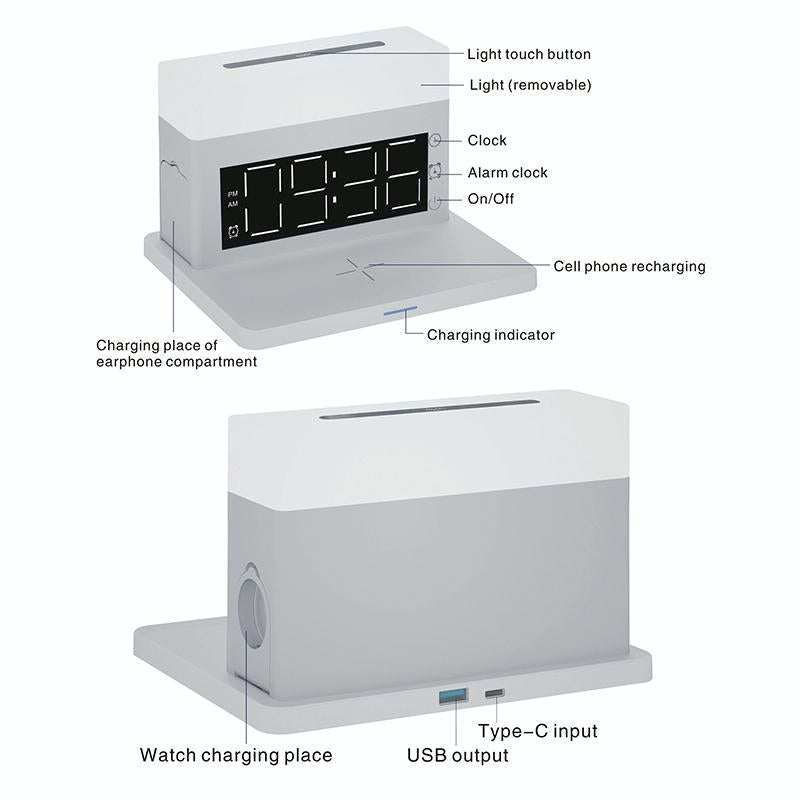 “6-in-1 Wireless Charger N65 Multifunction – White | Fast Qi Charging Station for Phone, Watch & Earbuds
