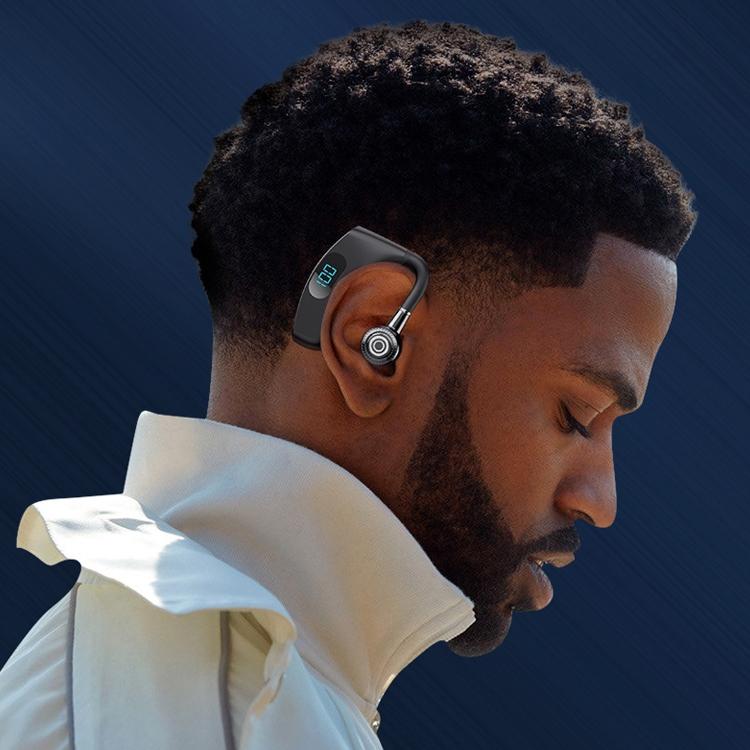 V12 Business Wireless Bluetooth 5.0 Earphones with Charging Box – Hanging Ear Style, White, Long Battery Life