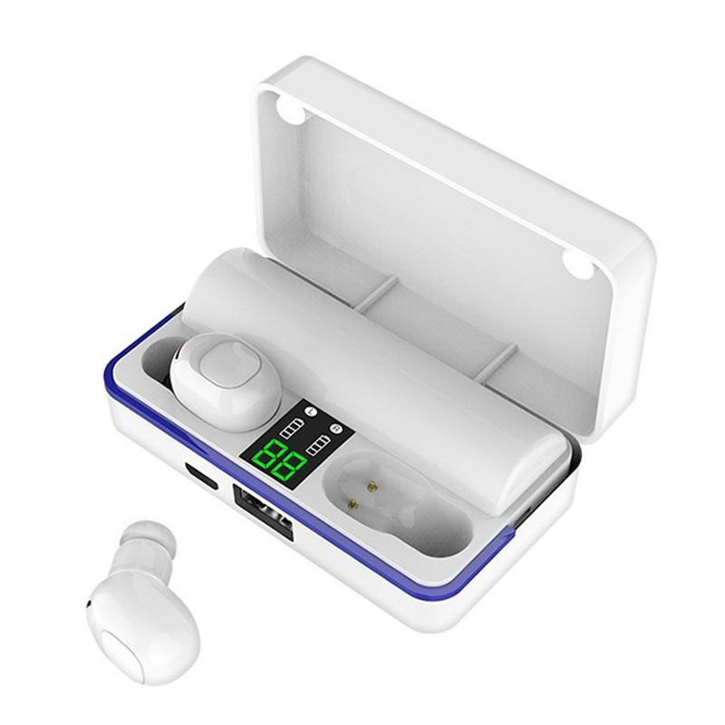 Waterproof Touch Control Wireless Bluetooth 5.0 Earphones with Charging Box – White, TWS In-Ear Earbuds with Mic