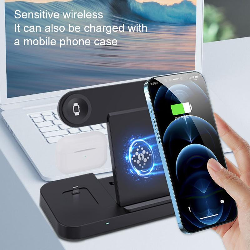 6-in-1 Foldable Vertical Wireless Charging Station – Fast Charger for Phone, Watch, Earbuds & More – White