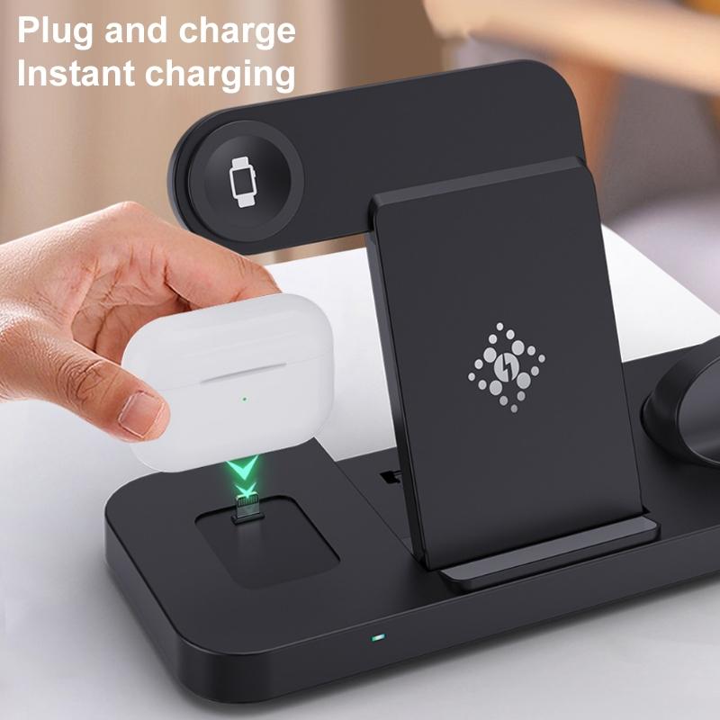 6-in-1 Foldable Vertical Wireless Charging Station – Fast Charger for Phone, Watch, Earbuds & More – White