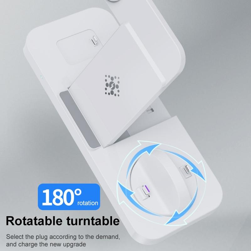 6-in-1 Foldable Vertical Wireless Charging Station – Fast Charger for Phone, Watch, Earbuds & More – White