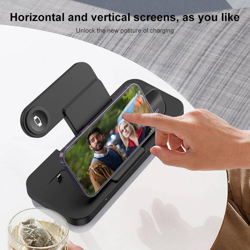 6-in-1 Foldable Vertical Wireless Charging Station – Fast Charger for Phone, Watch, Earbuds & More – White