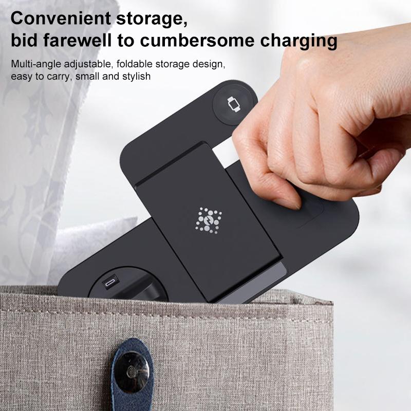 6-in-1 Foldable Vertical Wireless Charging Station – Fast Charger for Phone, Watch, Earbuds & More – White