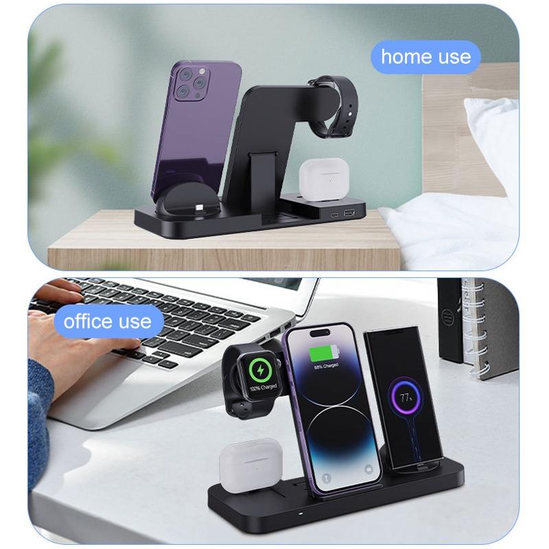 6-in-1 Foldable Vertical Wireless Charging Station – Fast Charger for Phone, Watch, Earbuds & More – White