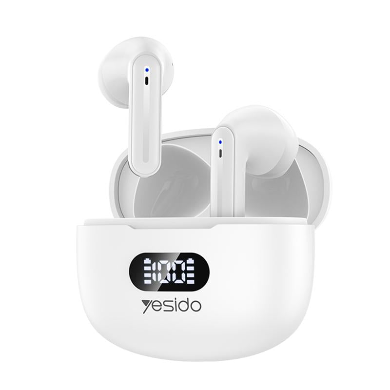 Bluetooth 5.0 Earphones with LED Display and Noise Reduction – White, Wireless In-Ear Earbuds for Clear Calls & Music