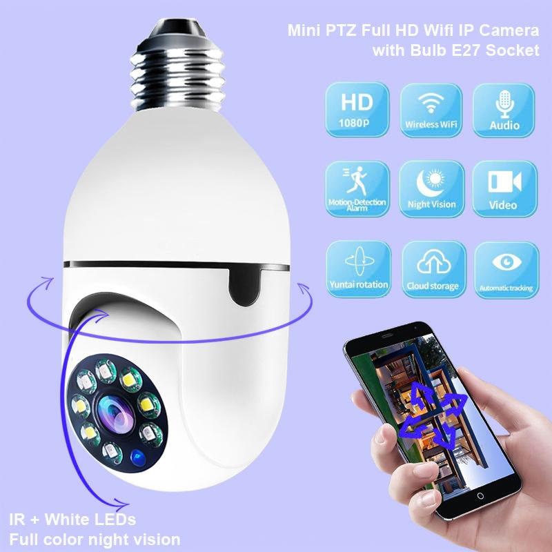 2MP 5G Dual-Band WiFi Bulb Security Camera with Two-Way Audio & Motion Detection – White