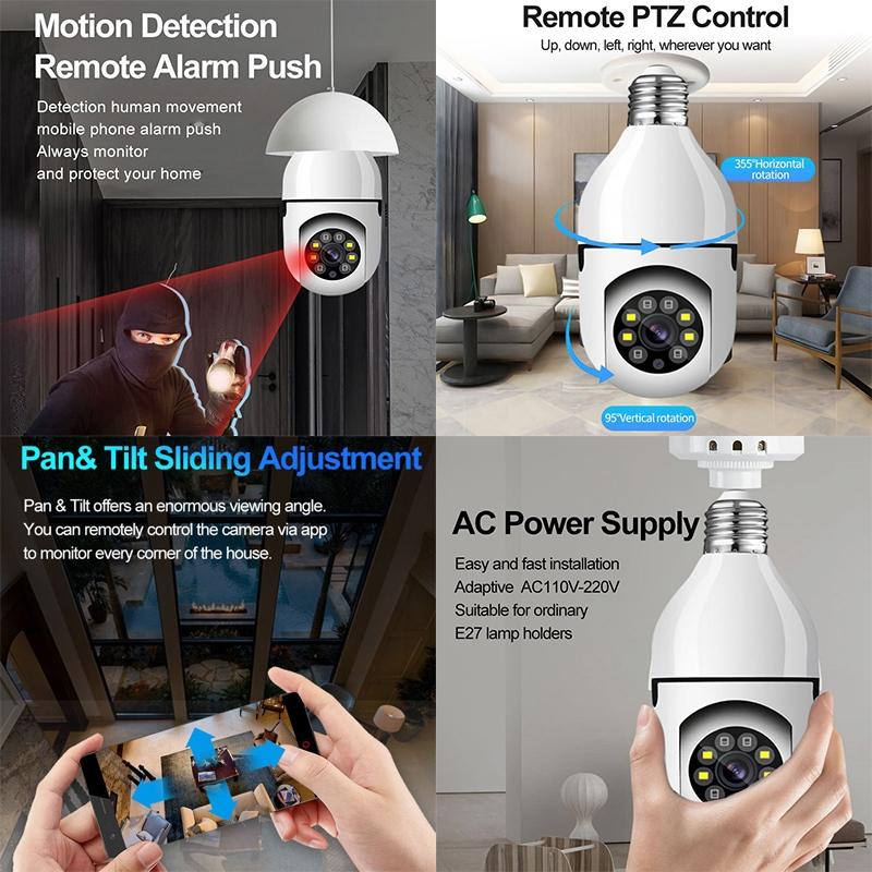 2MP 5G Dual-Band WiFi Bulb Security Camera with Two-Way Audio & Motion Detection – White
