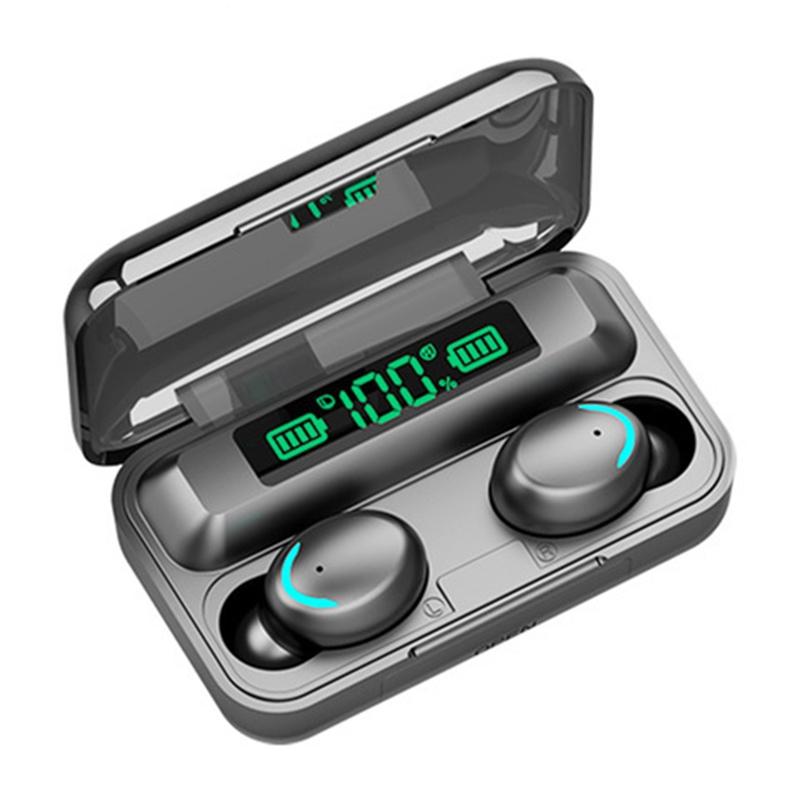 Bluetooth Earphones with Noise Reduction, LED Display, and Magnetic Charging Case – Black (Model: IP6D1057W)"