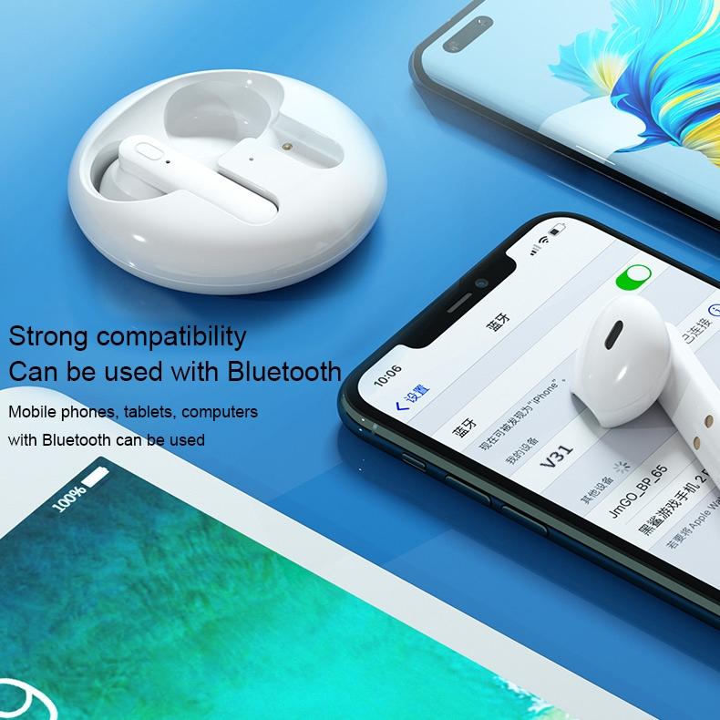 V31 Sight Series Wireless Stereo Bluetooth Earphones – In-Ear TWS Earbuds with Charging Case – White