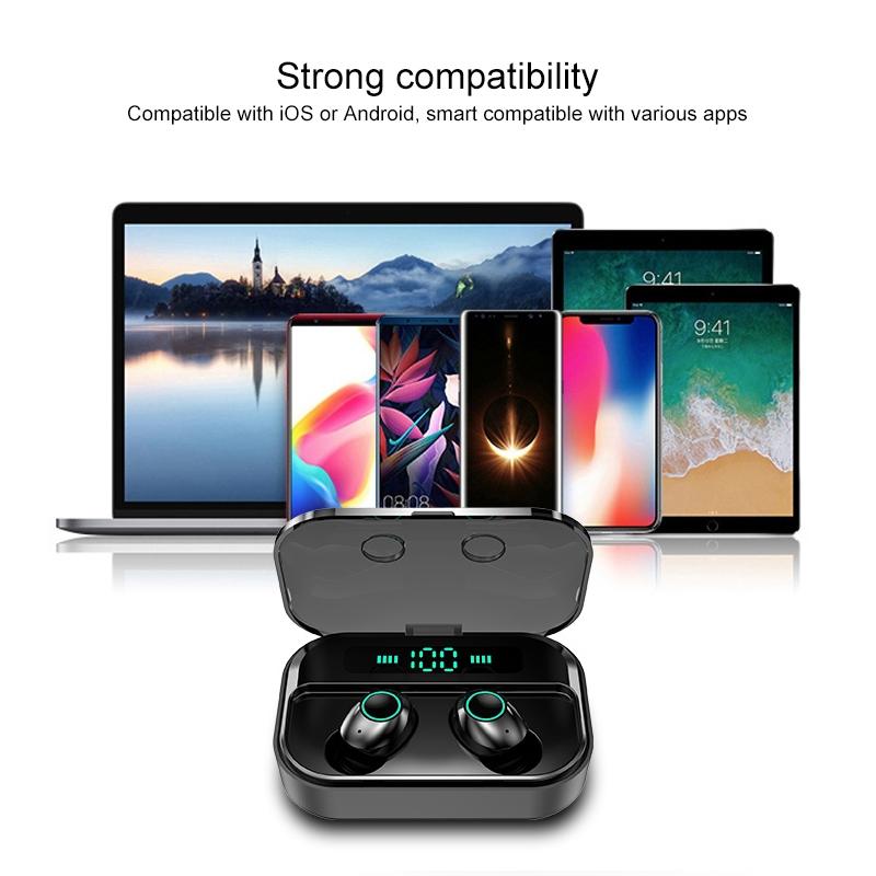 M7 TWS V5.0 Wireless Bluetooth Headset – Stereo Sound, Charging Case with LED Digital Display – White