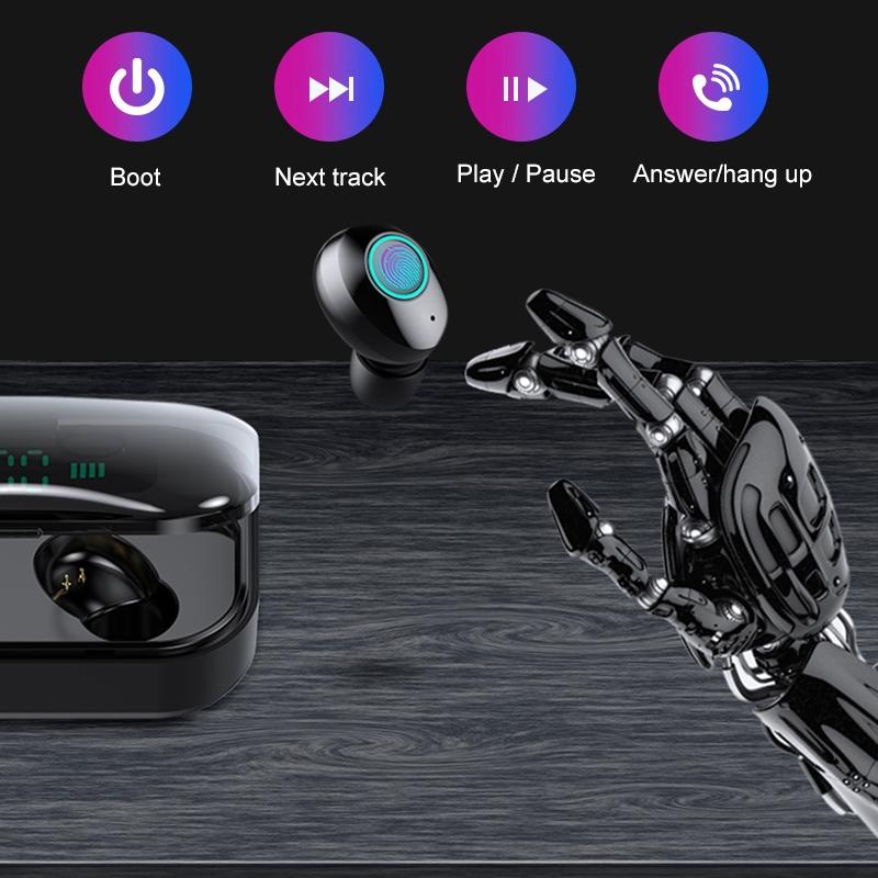 M7 TWS V5.0 Wireless Bluetooth Headset – Stereo Sound, Charging Case with LED Digital Display – White