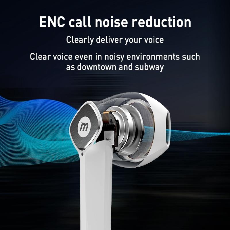 Lite3 True Wireless Noise-Cancelling Earphones – Compact Small Shell Design, White, In-Ear TWS Bluetooth Earbuds