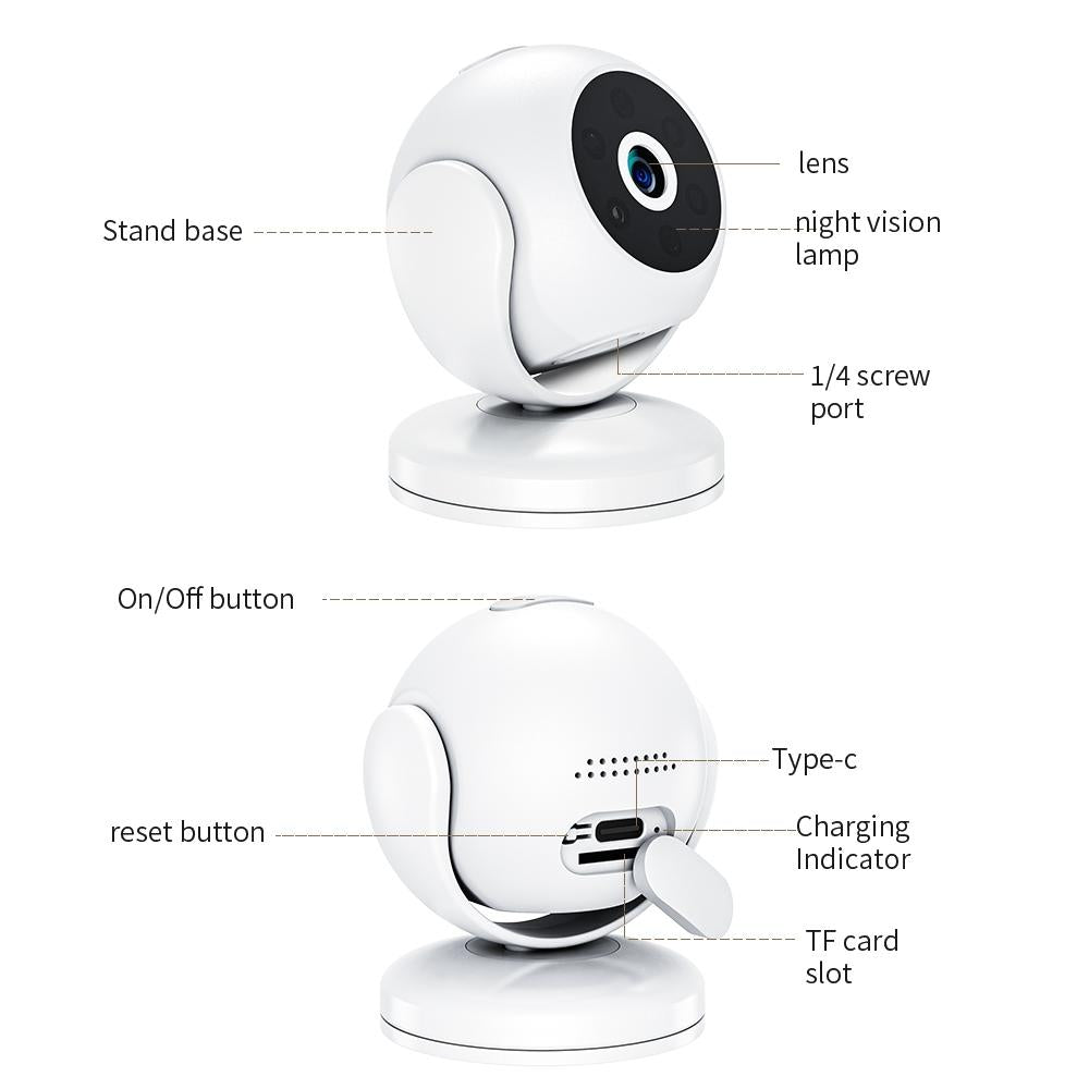 Portable Mini 4K HD Security Camera – Night Vision, White, Compact Home Surveillance