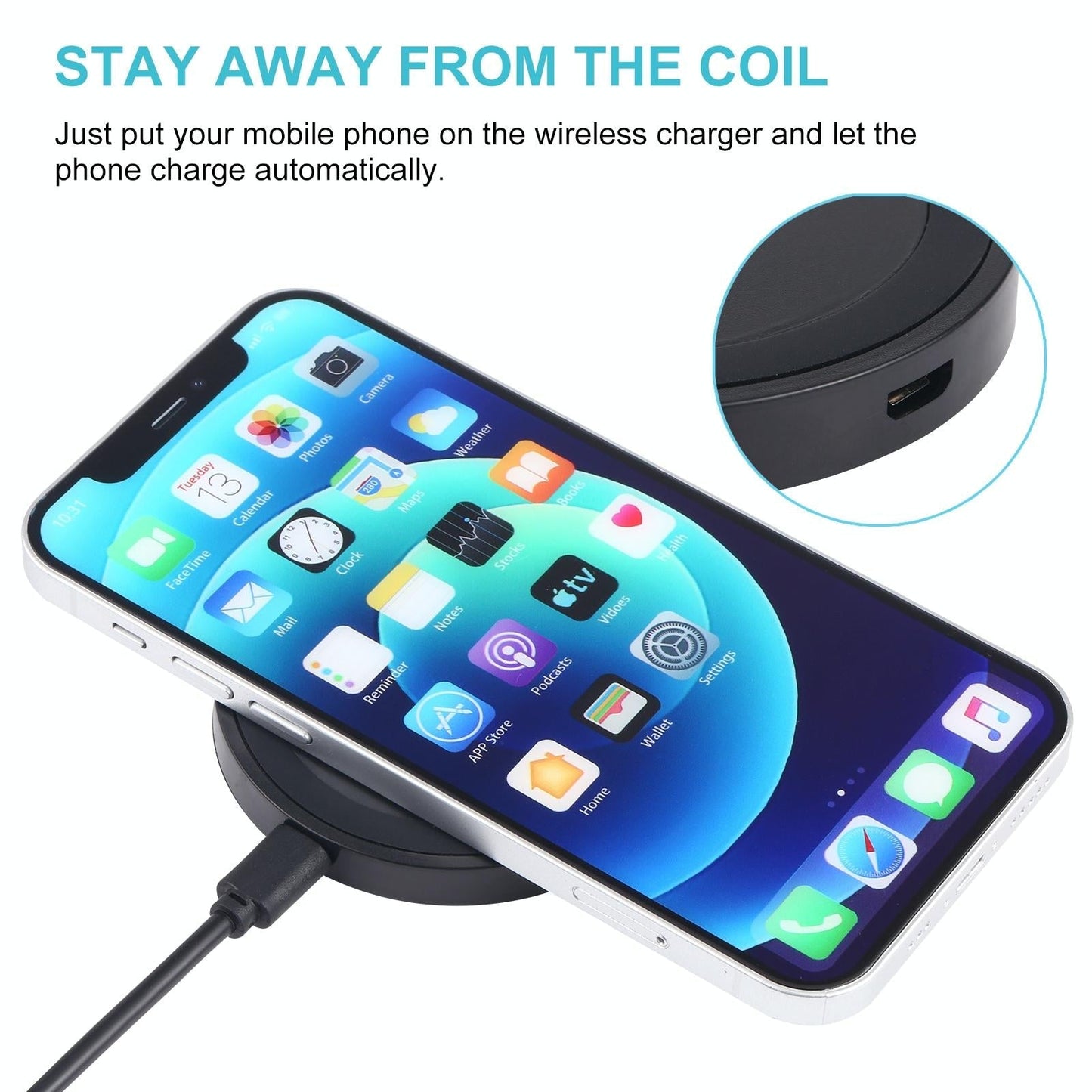 Universal 5W Round Wireless Charger – Fast Charging Pad for Qi-Enabled Devices – White