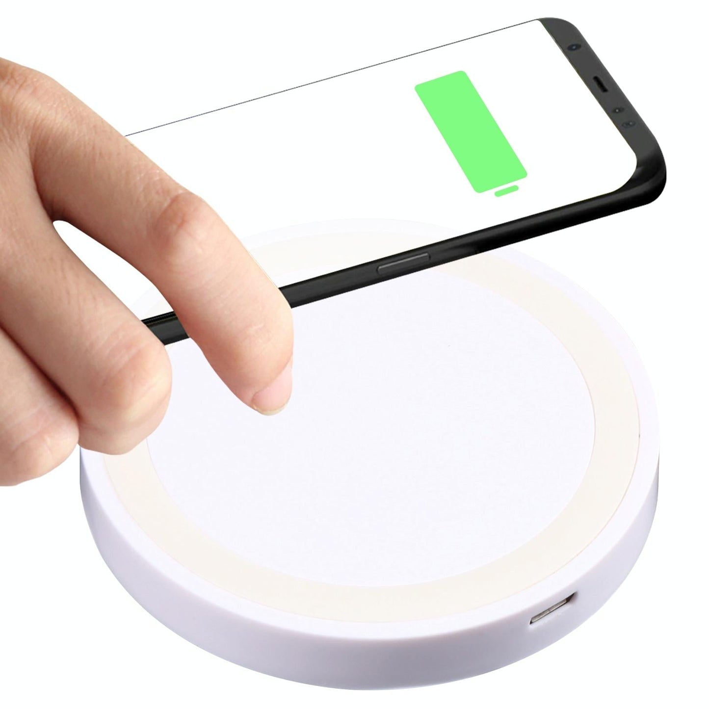 Universal 5W Round Wireless Charger – Fast Charging Pad for Qi-Enabled Devices – White