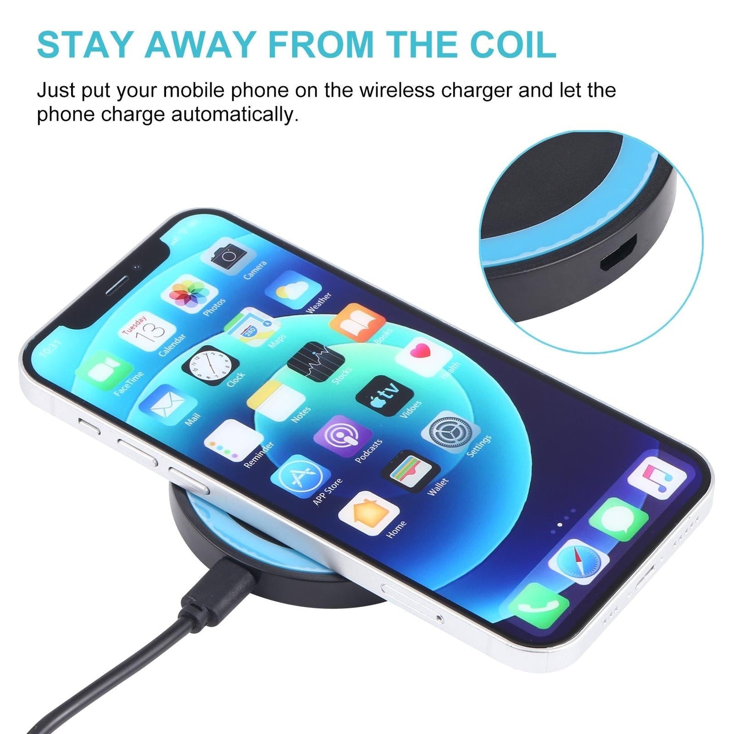 Universal 5W Round Wireless Charger – Fast Charging Pad for Qi-Enabled Devices – White