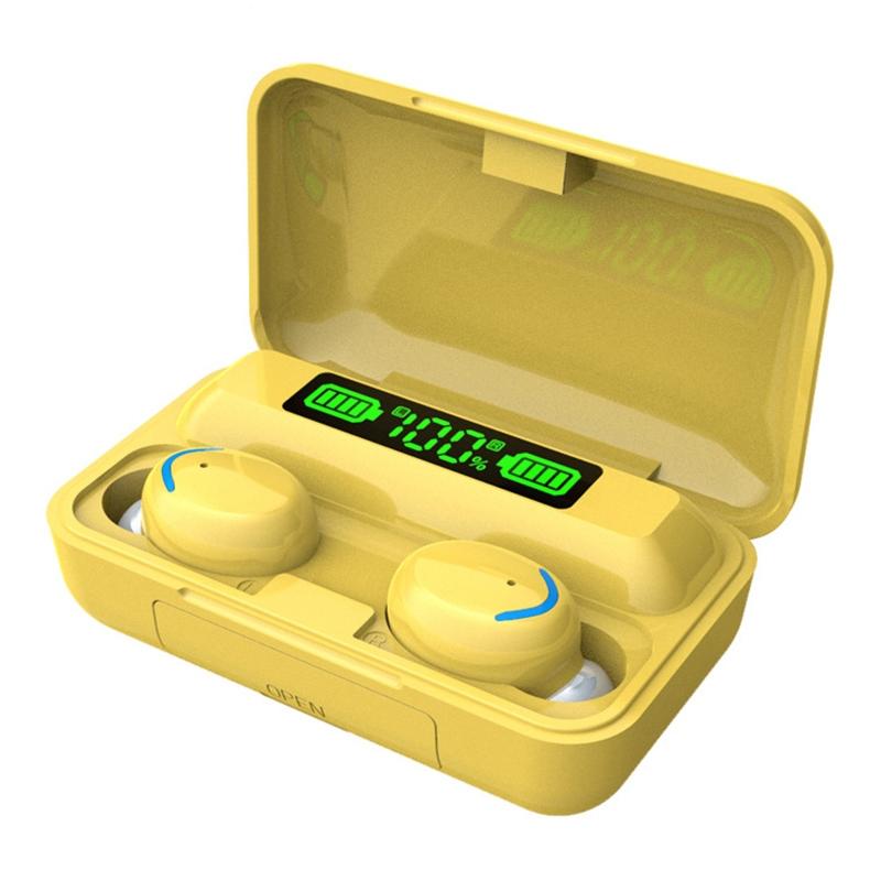 Yellow Macaron Bluetooth Earphones with LED Display & Noise Reduction – Wireless Earbuds
