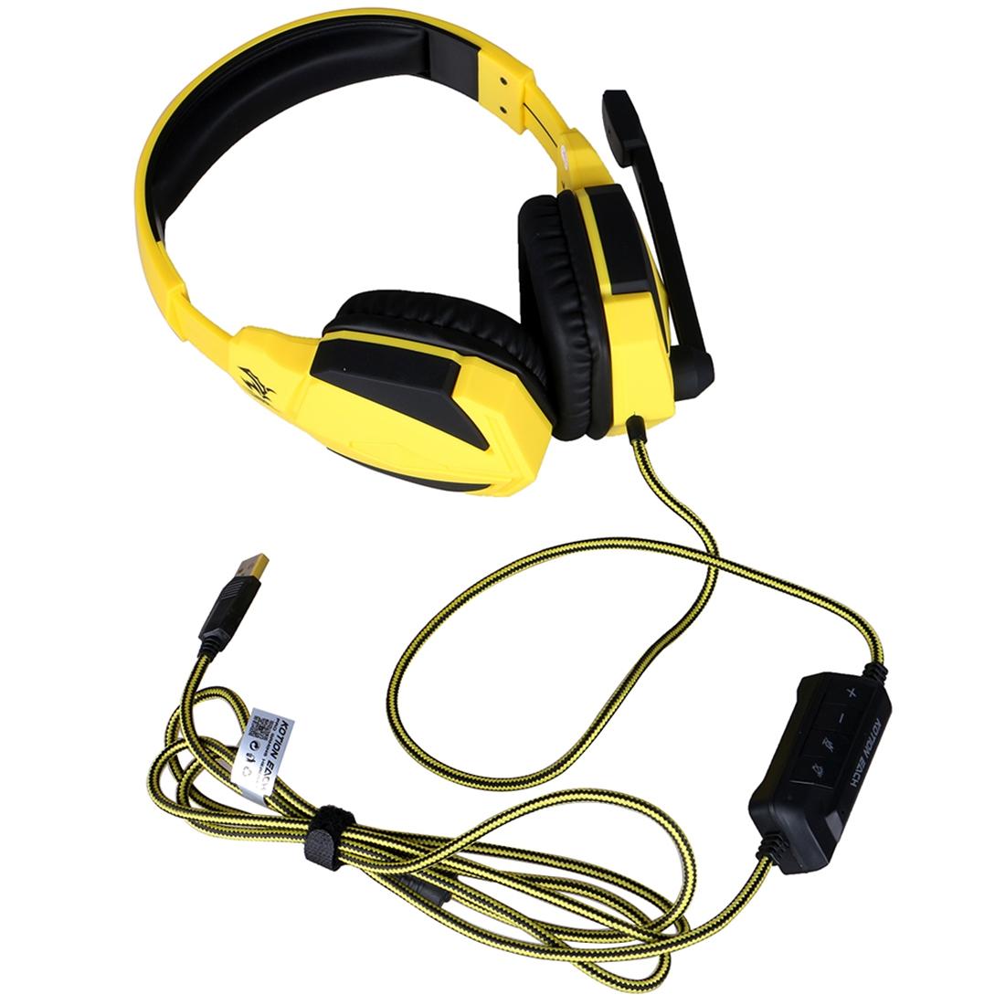 USB Stereo Gaming Headset with Mic & LED – 2.2M Cable, Black/Yellow, Noise Cancelling, Surround Sound