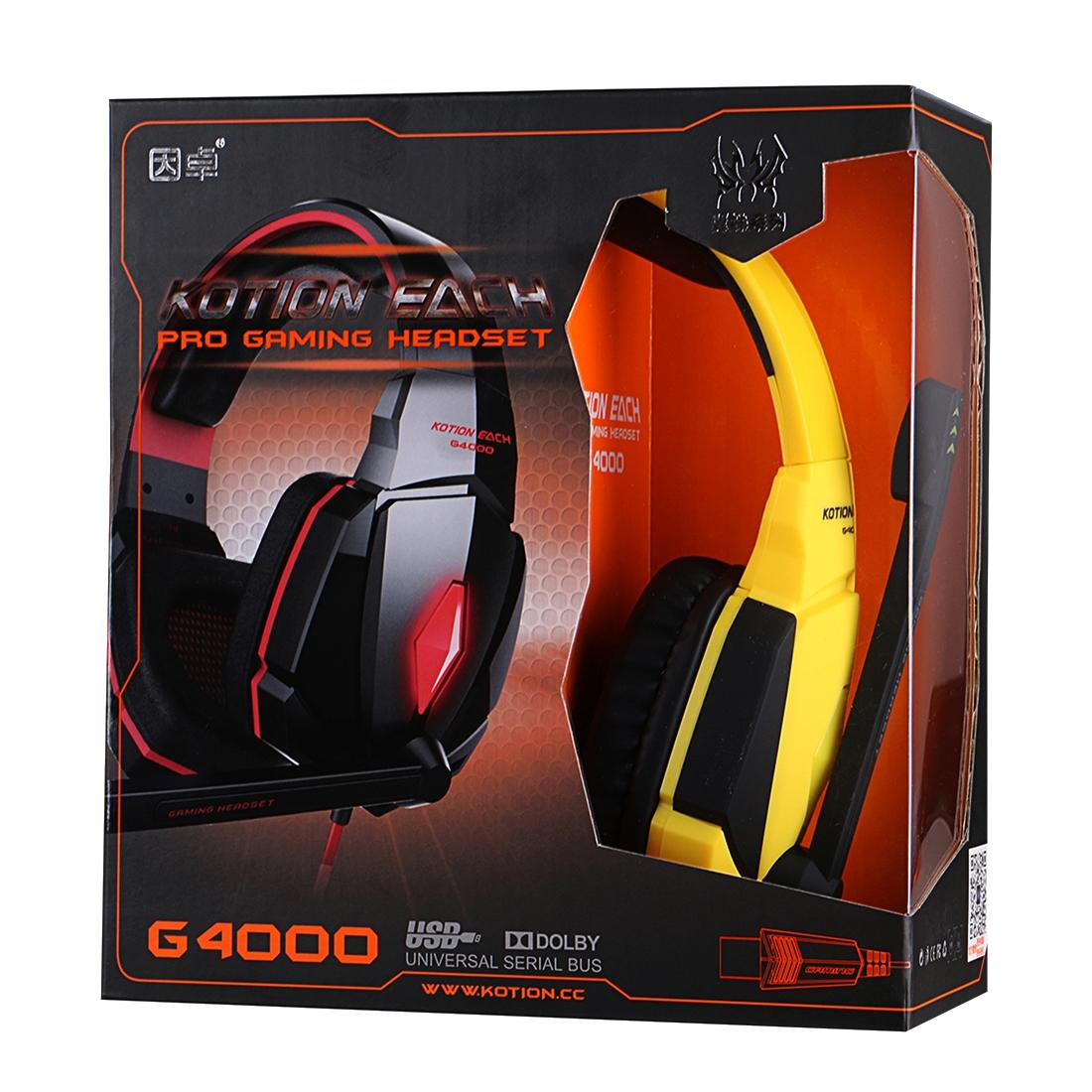 USB Stereo Gaming Headset with Mic & LED – 2.2M Cable, Black/Yellow, Noise Cancelling, Surround Sound