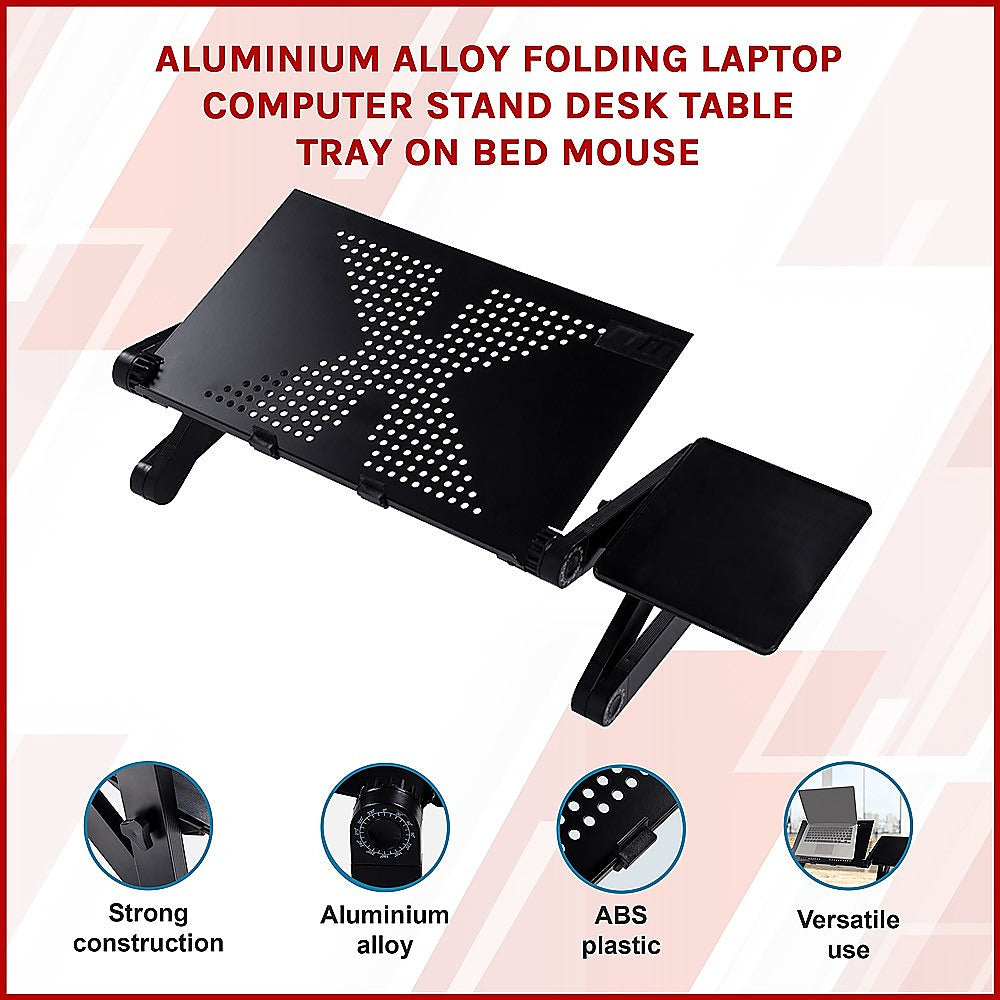 Aluminum Alloy Folding Laptop Stand Desk – Adjustable Bed Tray Table with Mouse Pad Support