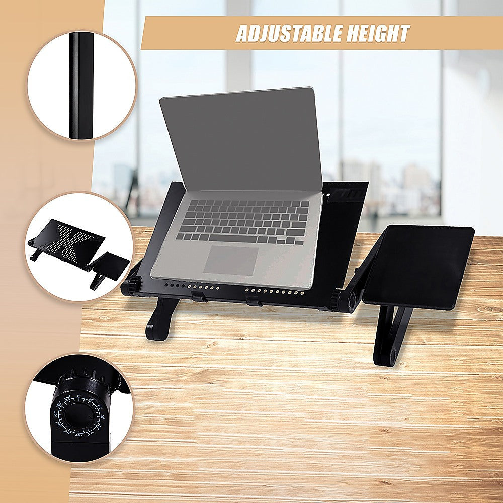Aluminum Alloy Folding Laptop Stand Desk – Adjustable Bed Tray Table with Mouse Pad Support