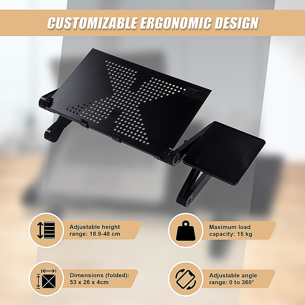 Aluminum Alloy Folding Laptop Stand Desk – Adjustable Bed Tray Table with Mouse Pad Support