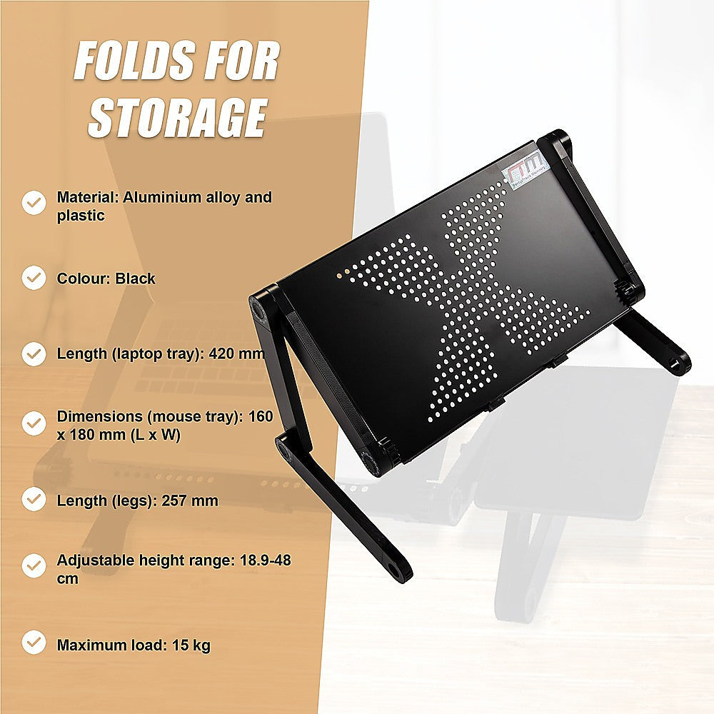 Aluminum Alloy Folding Laptop Stand Desk – Adjustable Bed Tray Table with Mouse Pad Support