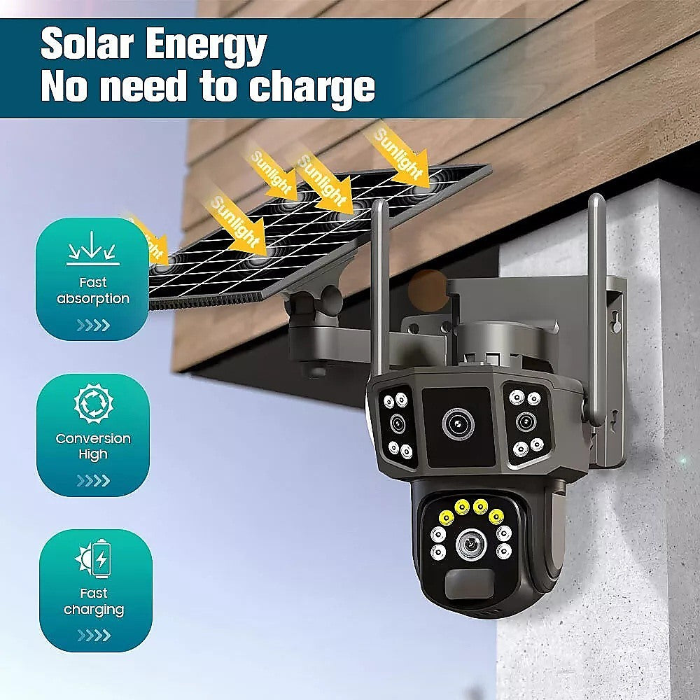 9MP Wireless Solar Security Camera – Outdoor PTZ CCTV with WiFi, Battery Powered, V380 App – Home Surveillance System