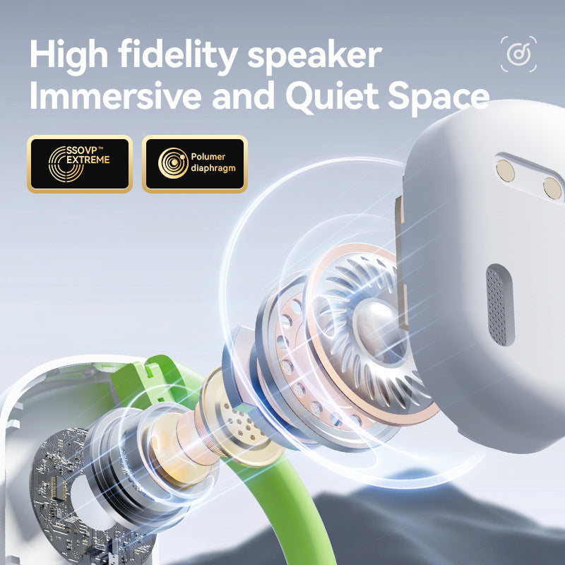M82 Transparent OWS Wireless Bluetooth Earphones – Clear Sound, Over-Ear Comfort Fit – White