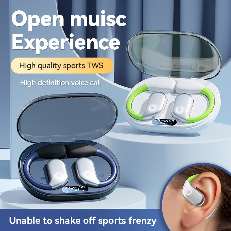M82 Transparent OWS Wireless Bluetooth Earphones – Clear Sound, Over-Ear Comfort Fit – White