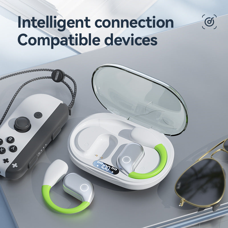 Black M82 Transparent OWS Wireless Bluetooth Earphones – Clear Sound & Comfortable Over-Ear Fit"