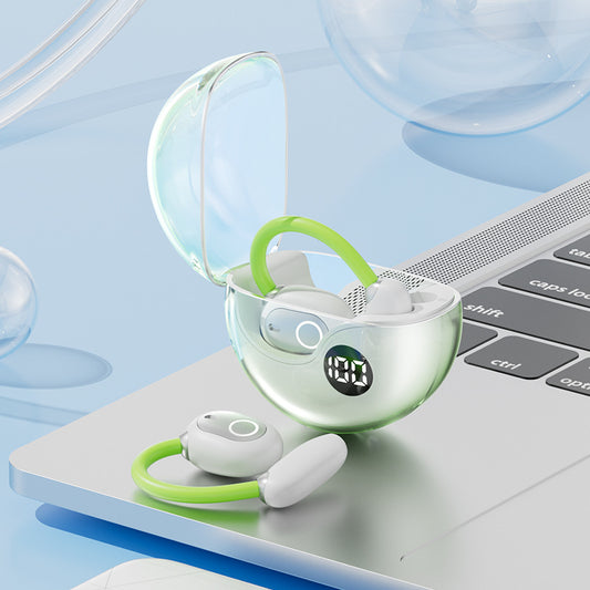 Green M80 Transparent OWS Over-Ear Bluetooth Earphones – Wireless, Clear Sound & Stylish Design