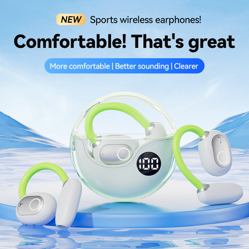 Green M80 Transparent OWS Over-Ear Bluetooth Earphones – Wireless, Clear Sound & Stylish Design
