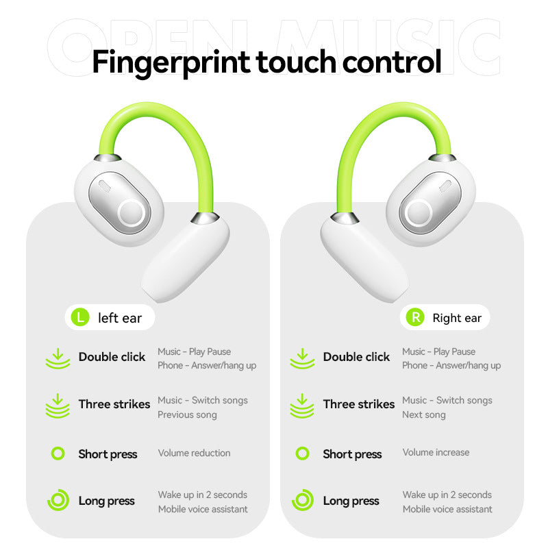 Green M80 Transparent OWS Over-Ear Bluetooth Earphones – Wireless, Clear Sound & Stylish Design