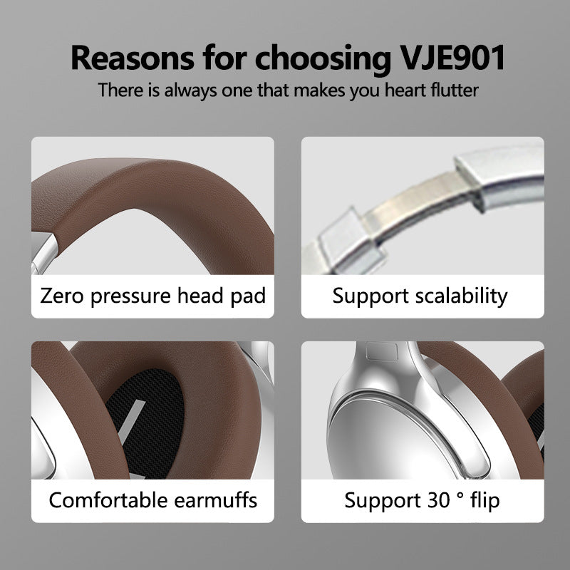 Silver VJE901 Over-Ear Wireless Bluetooth Headphones with Active Noise Cancelling (ANC)