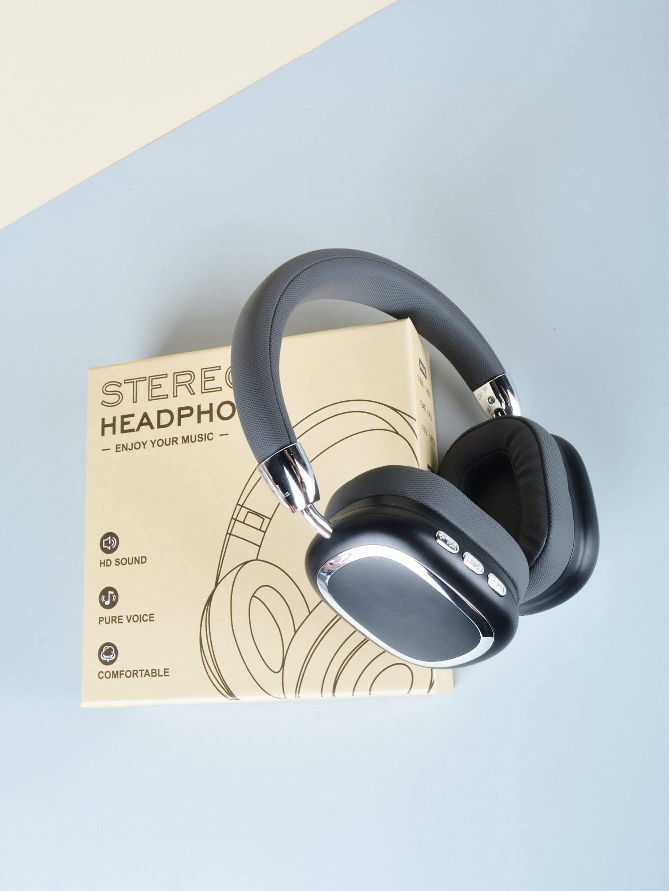 Black Bluetooth Over-Ear Headphones – Comfortable Fit, Soft Earmuffs, Foldable Design & Stereo Sound