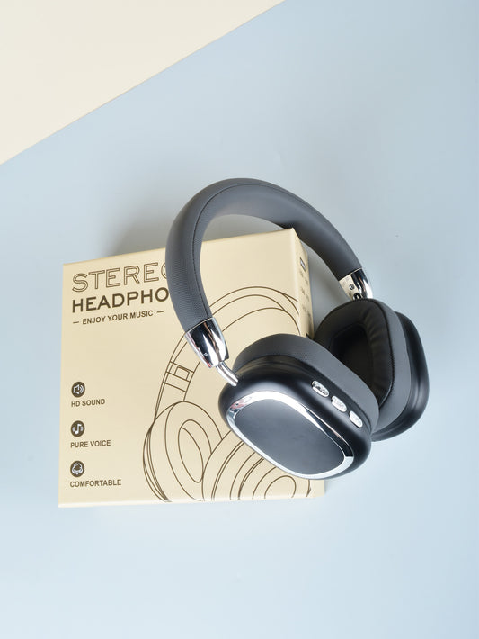 Black Bluetooth Over-Ear Headphones – Comfortable Fit, Soft Earmuffs, Foldable Design & Stereo Sound