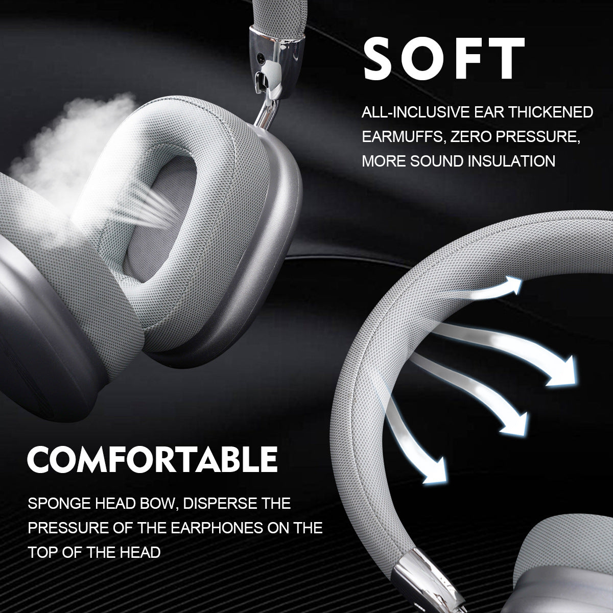 Black Bluetooth Over-Ear Headphones – Comfortable Fit, Soft Earmuffs, Foldable Design & Stereo Sound