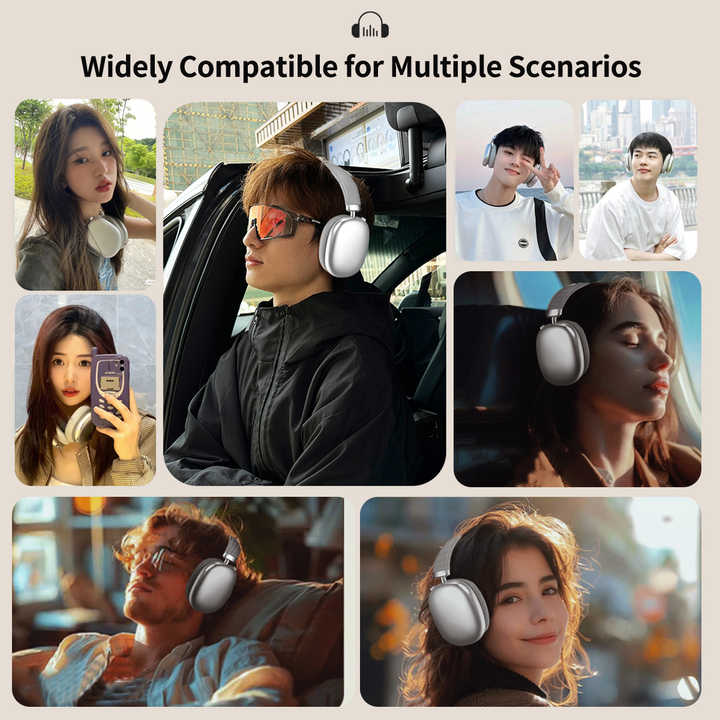 Silver Wireless Over-Ear Headphones – Bluetooth 5.3 with Knob Control. Hi-Fi Sound & Comfortable Fit