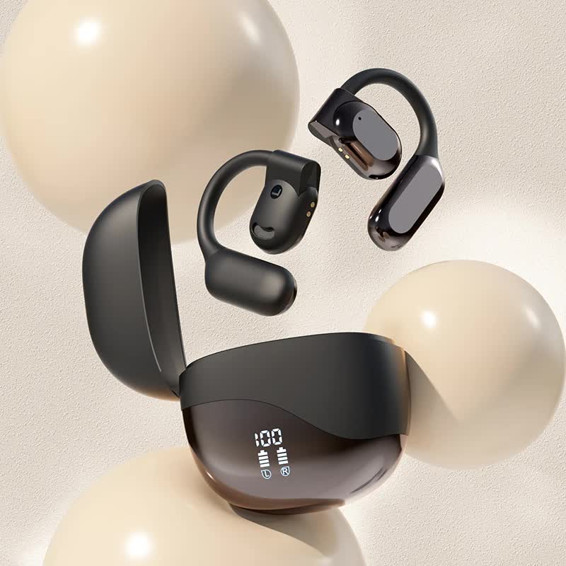 Black Open-Ear Bluetooth 5.3 Headphones – Non-In-Ear, Ear Hook Design, Wireless Sports Headphones