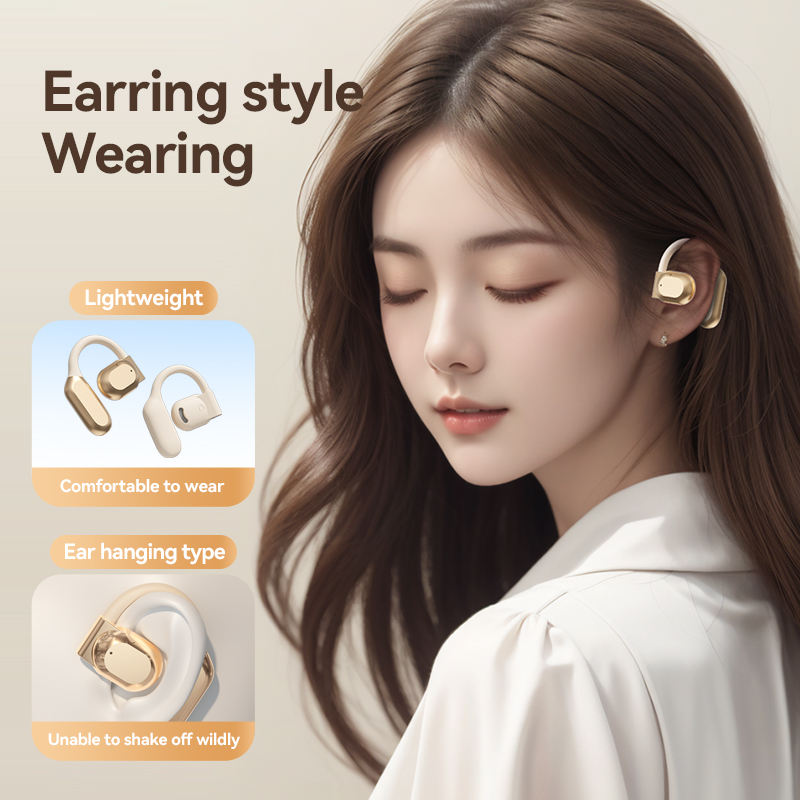 Black Open-Ear Bluetooth 5.3 Headphones – Non-In-Ear, Ear Hook Design, Wireless Sports Headphones