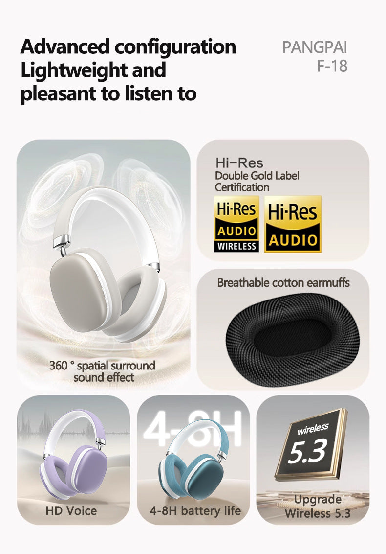 Beige Wireless Bluetooth Over-Ear Headphones – Deep Bass, Foldable Design & Long Battery Life