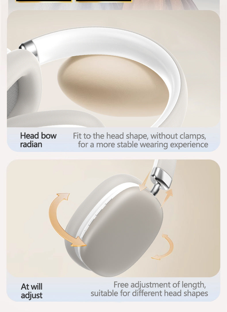Beige Wireless Bluetooth Over-Ear Headphones – Deep Bass, Foldable Design & Long Battery Life