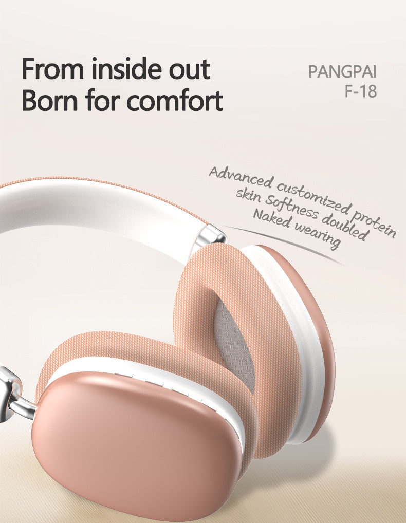 Beige Wireless Bluetooth Over-Ear Headphones – Deep Bass, Foldable Design & Long Battery Life