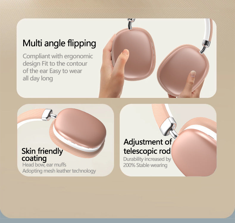 Beige Wireless Bluetooth Over-Ear Headphones – Deep Bass, Foldable Design & Long Battery Life