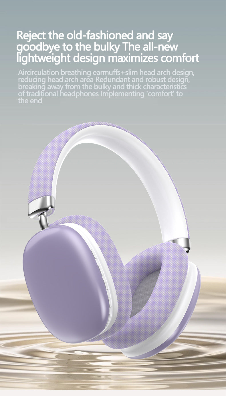 Beige Wireless Bluetooth Over-Ear Headphones – Deep Bass, Foldable Design & Long Battery Life