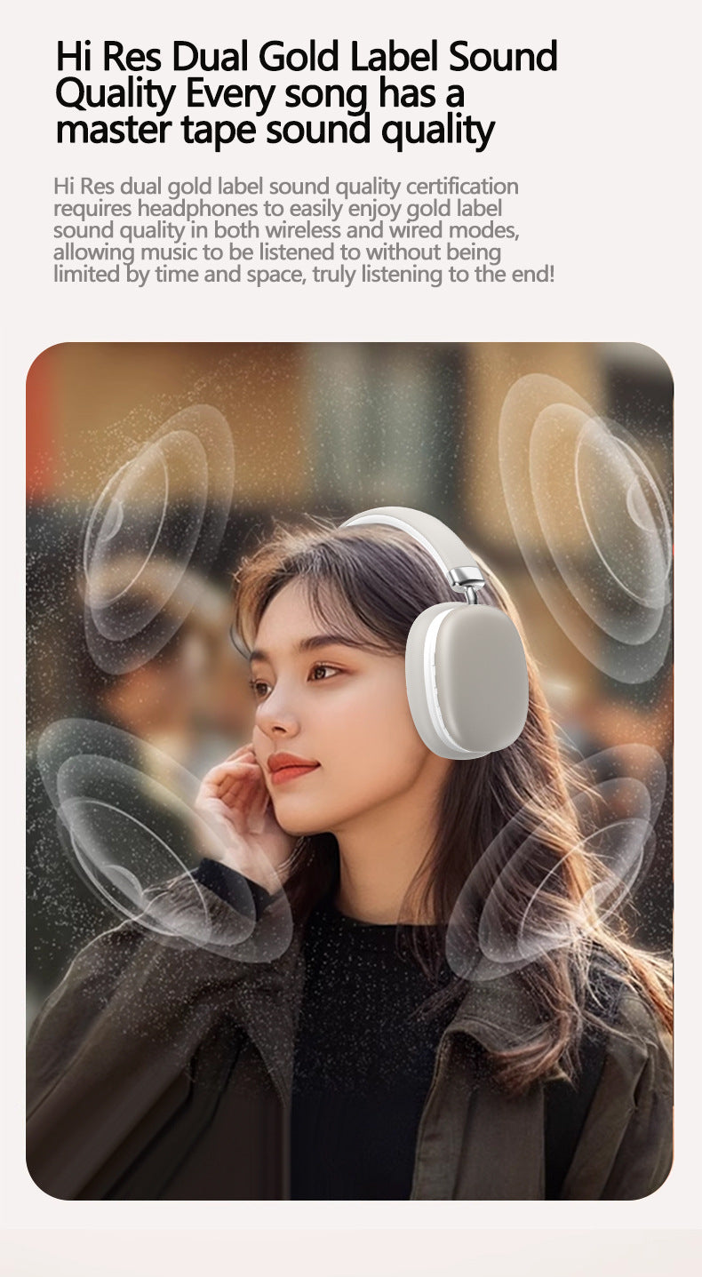 Beige Wireless Bluetooth Over-Ear Headphones – Deep Bass, Foldable Design & Long Battery Life