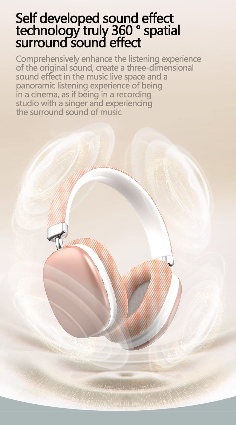Beige Wireless Bluetooth Over-Ear Headphones – Deep Bass, Foldable Design & Long Battery Life