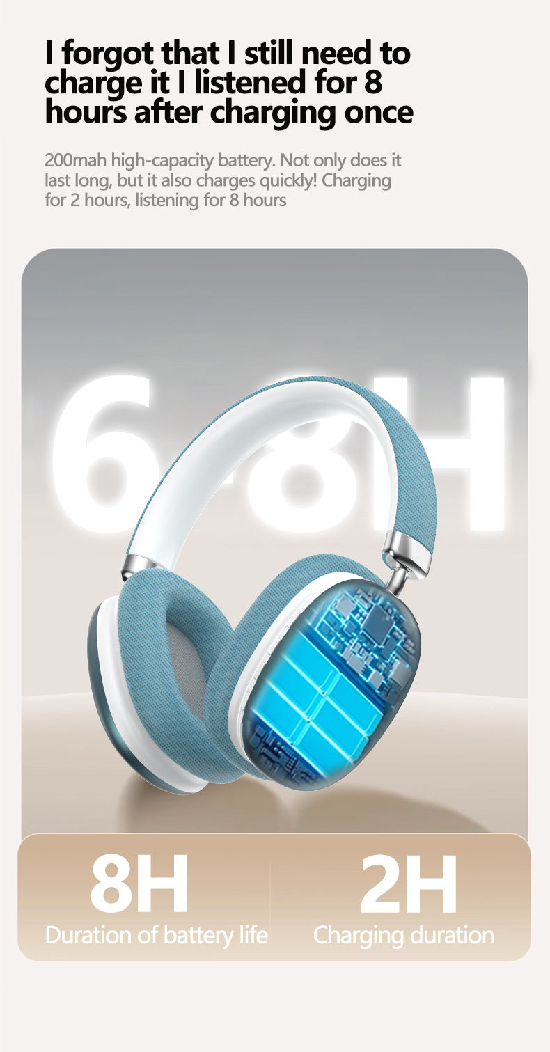 Beige Wireless Bluetooth Over-Ear Headphones – Deep Bass, Foldable Design & Long Battery Life